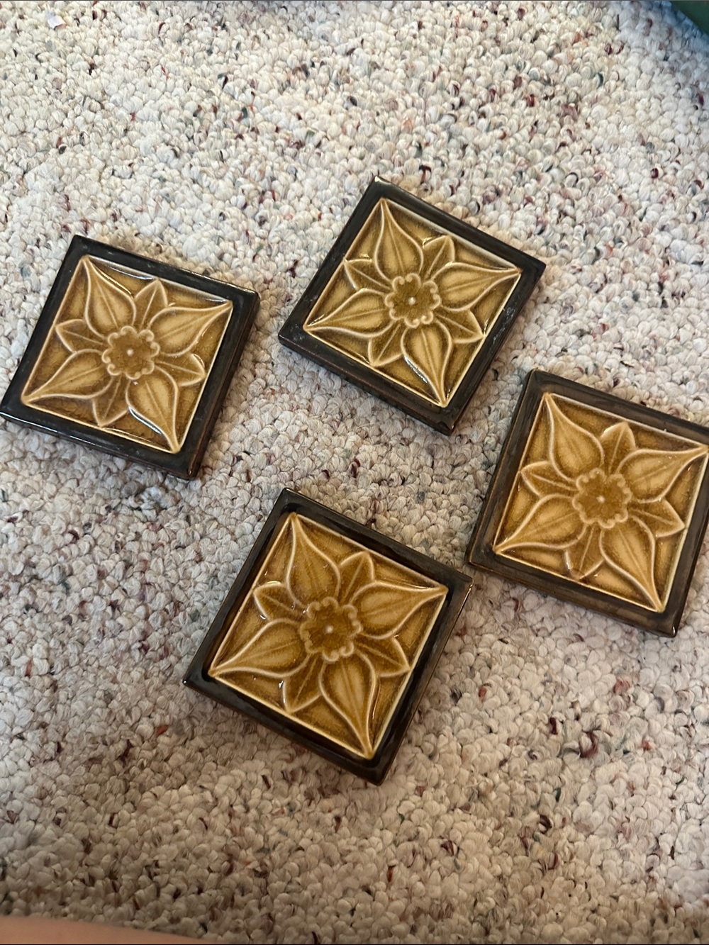4 antique Trenton Majolica floral coasters